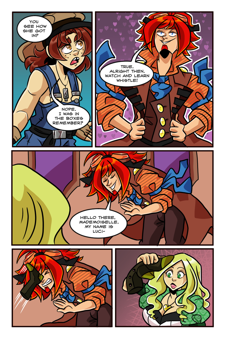 I like to think that the fourth panel is JUST before the boot strikes our hero... Meaning the camera turned away at the exact second to show Jill's stunned reaction. That, and it saves us having to put a SFX over the panel! :D